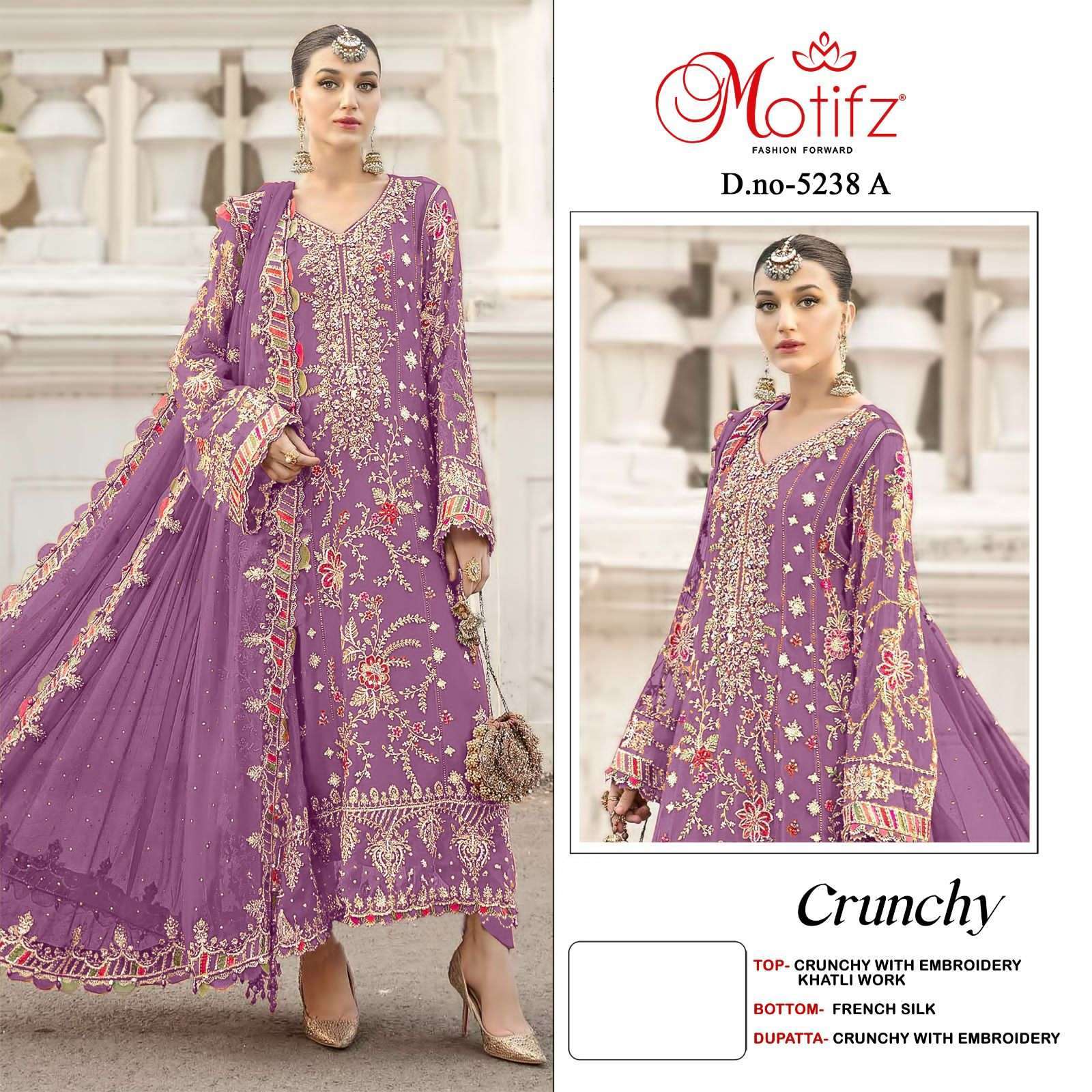 MOTIFZ FASHION D 5238 COLORS PAKISTANI PARTYWEAR SUIT WHOLESALER 
