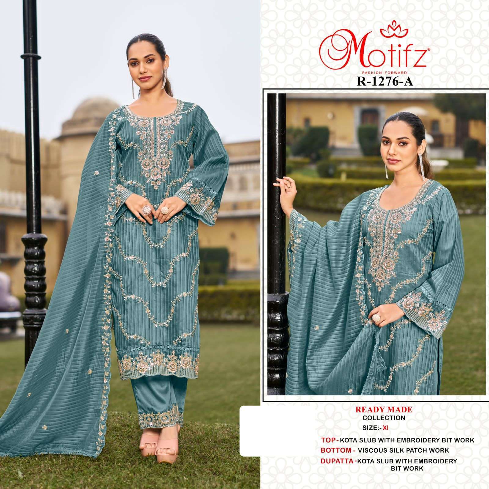 MOTIFZ R 1276 COLORS PAKISTANI KOTA SLUB READYMADE SUIT SUPPLIER 
