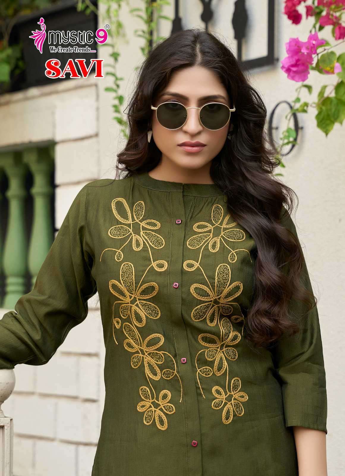 MYSTIC 9 SAVI VOL 1 VERTICAN FULL EMBROIDERED READYMADE KURTI WHOLESALE PRICE 