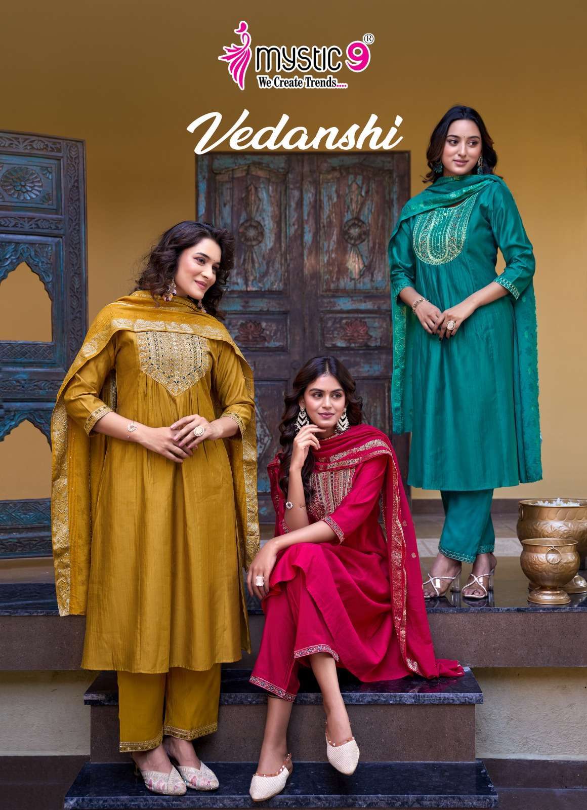MYSTIC 9 VEDANSHI VOL 1 FANCY WORK READYMADE KURTI COLLECTION BEST RATE 