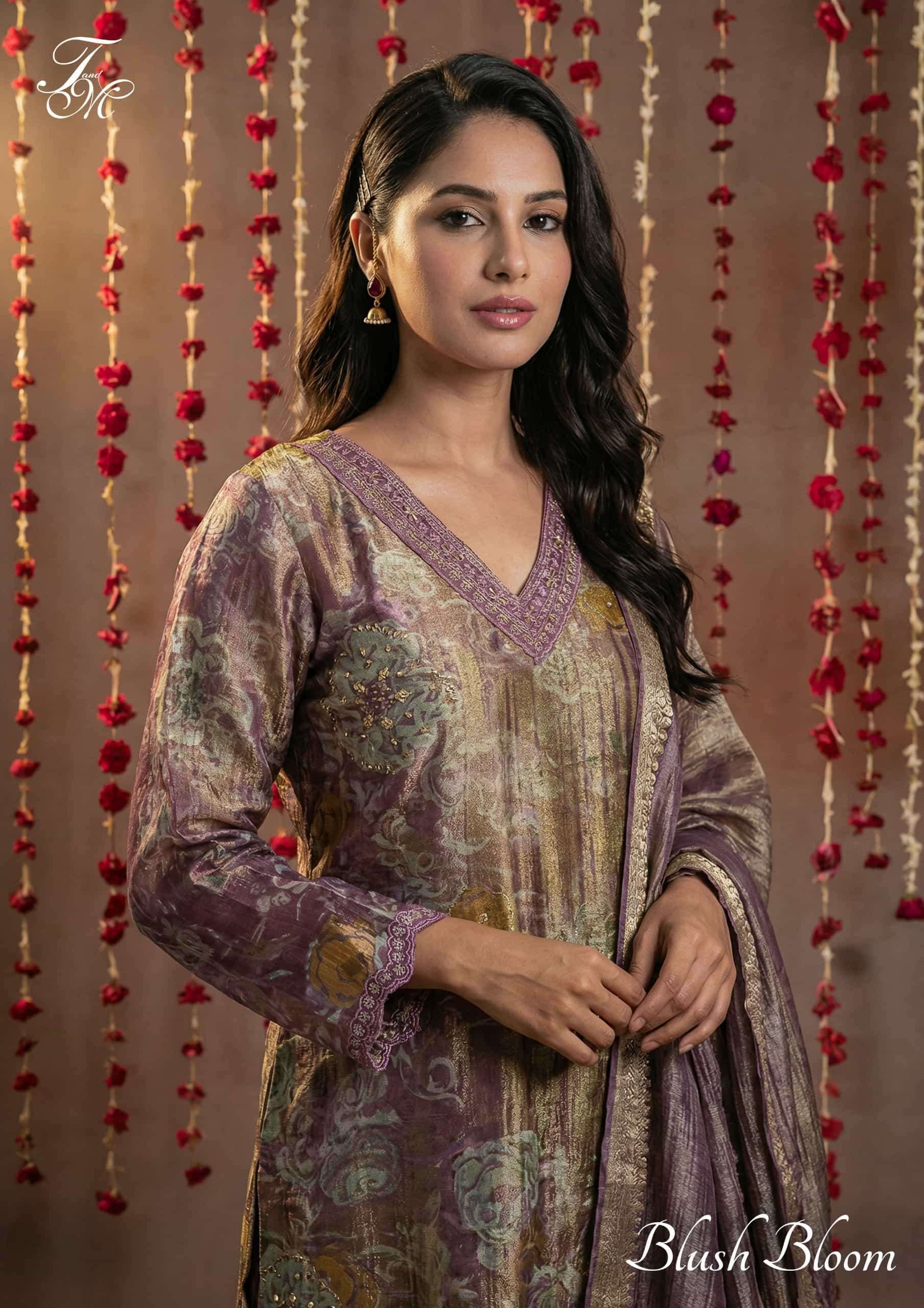 T AND M DESIGNER BLUSH BLOOM LADIES SUIT CATALOGUE WHOLESALER BEST RATE 