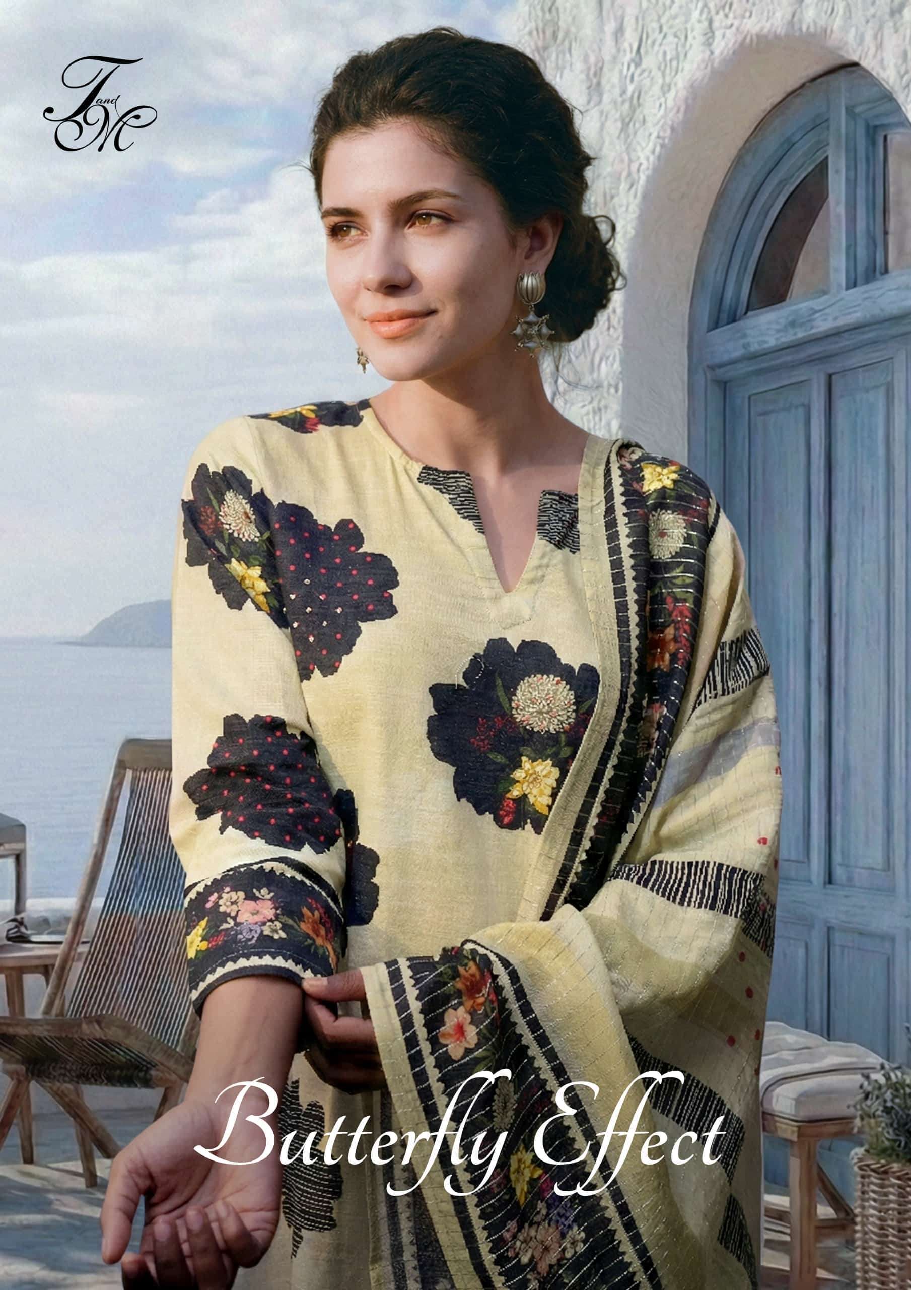 T AND M DESIGNER BUTTERFLY EFFECT PURE LINEN PRINTED SUIT WHOLESALER 