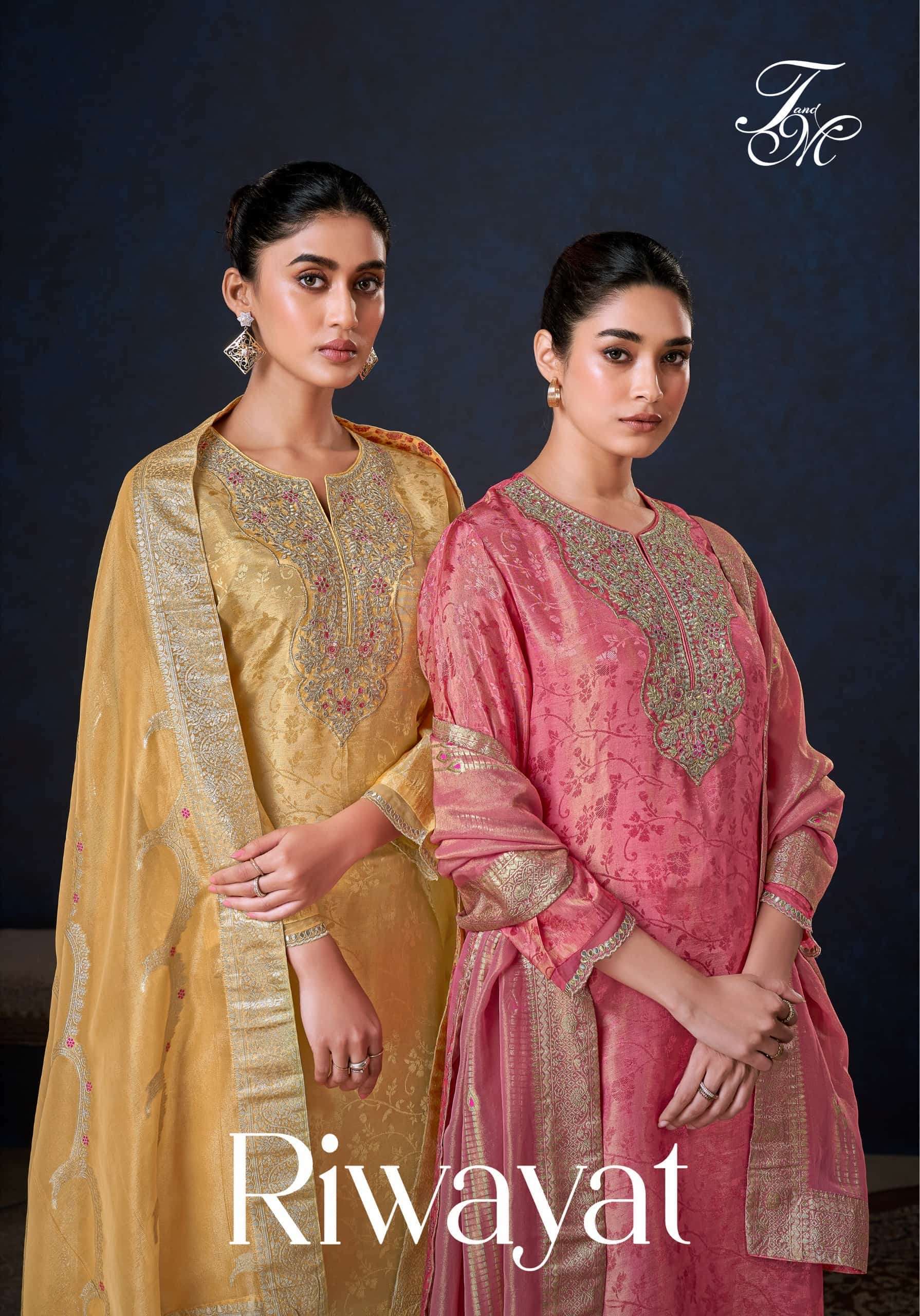 T AND M DESIGNER RIWAYAT PARTYWEAR STYLE JACQUARD SUIT CATALOG WHOLESALER 