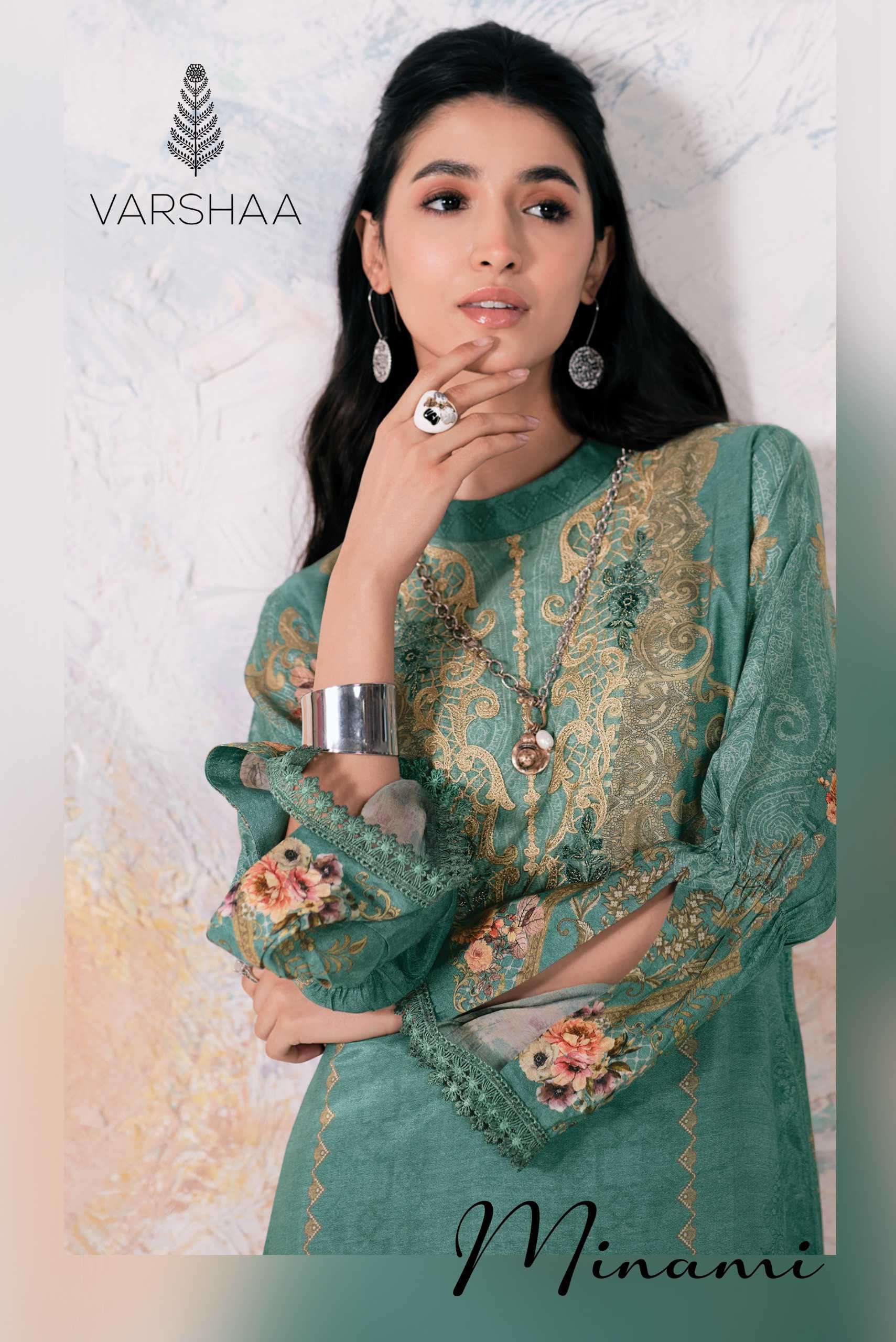 VARSHA FASHION MINAMI VISCOSE MUSLIN PRINTED WORK SUIT EXPORTER 2026