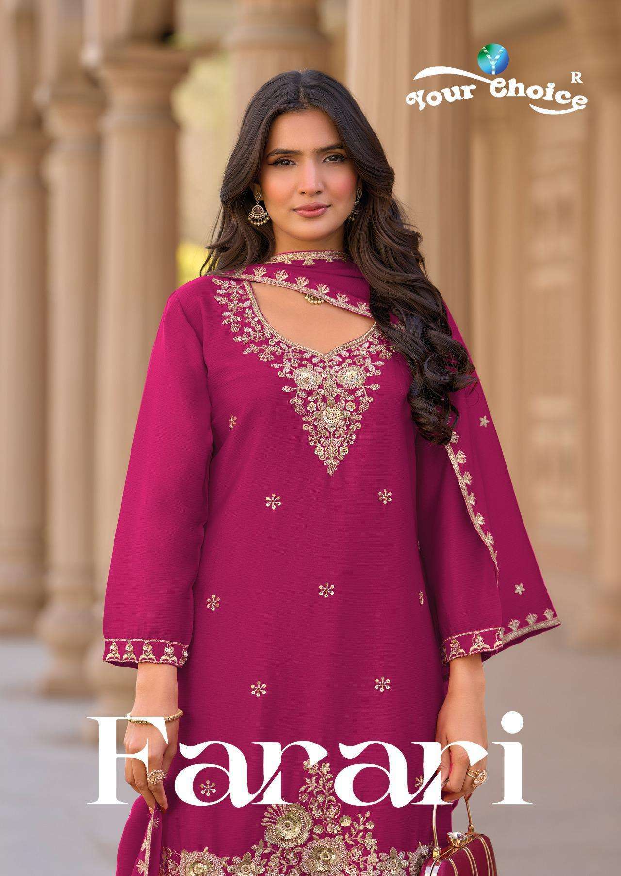 YOUR CHOICE FARARI HEAVY CHINON HANDWORK SALWER KAMEEZ SUIT WHOLESALER 2026