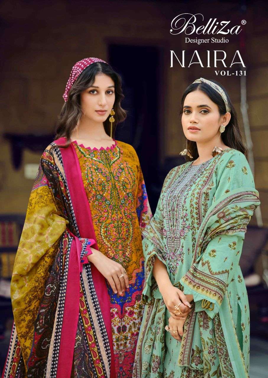 BELLIZA DESIGNER NAIRA VOL 131 PURE COTTON EMBROIDERY SUIT WHOLESALER 