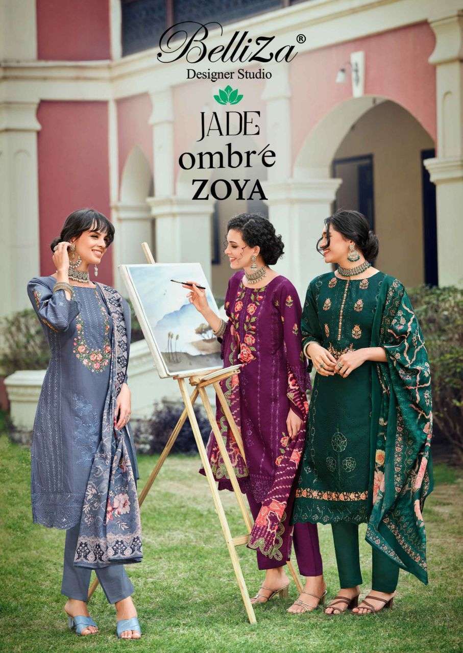 BELLIZA DESIGNER OMBRE ZOYA COTTON LAWN EMBROIDERED SUIT WHOLESALER BEST RATE 