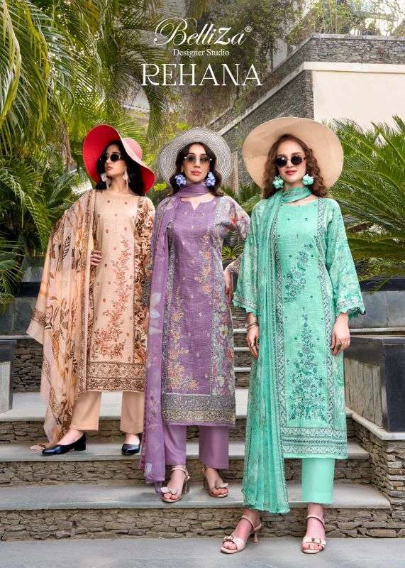 BELLIZA DESIGNER REHANA COTTON LINEN HEAVY EMBROIDERD SUIT WHOLESALER 