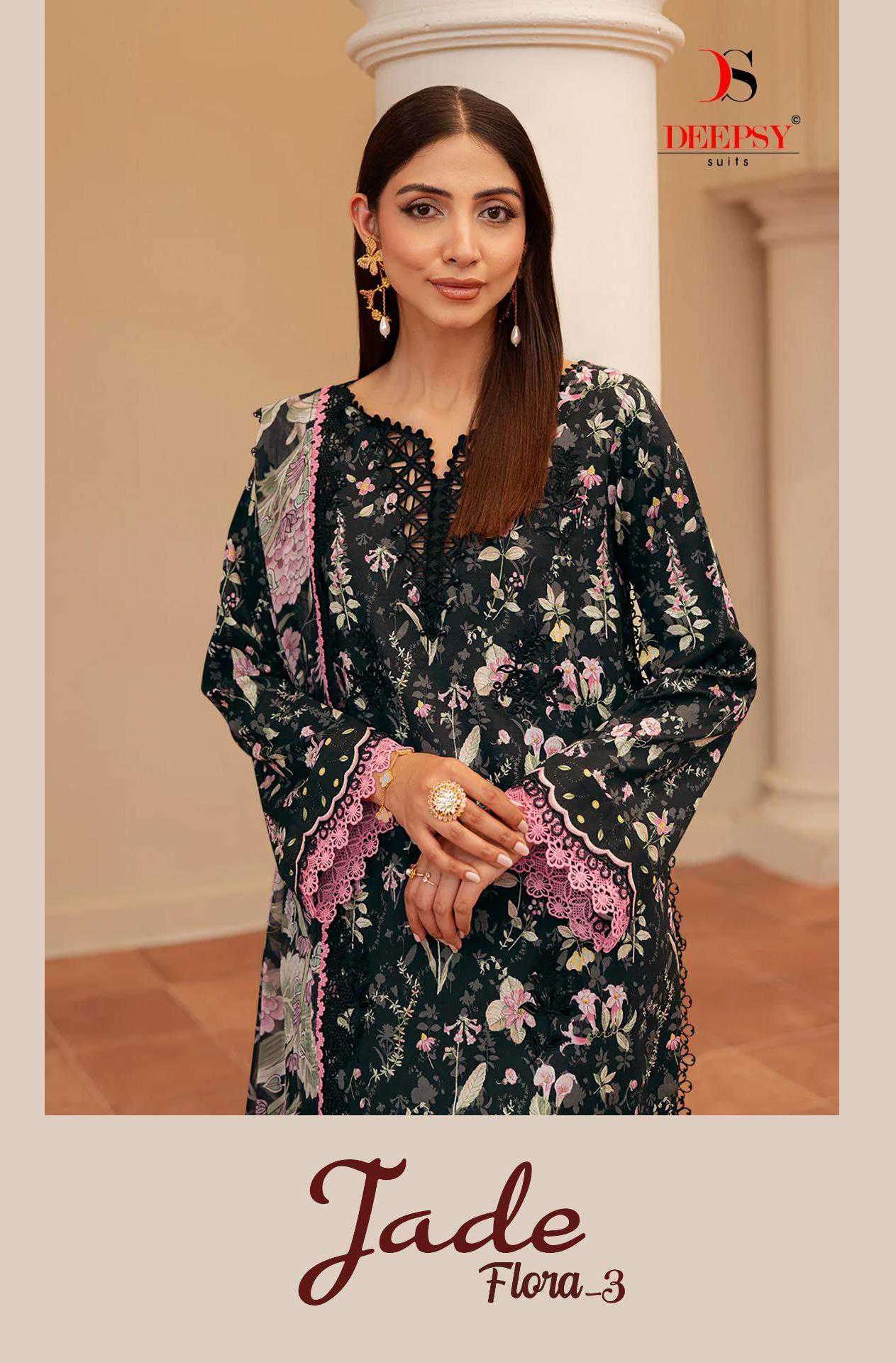 DEEPSY SUIT JADE FLORA VOL 3 COTTON PAKISTANI SELF EMBROIDERY SUIT WHOLESALER 