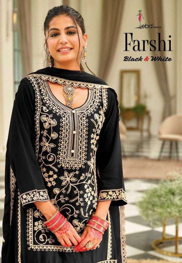 EBA LIFESTYLE FARSHI BLACK AND WHITE CHINON EMBROIDERY SUIT WHOLESALER 2026