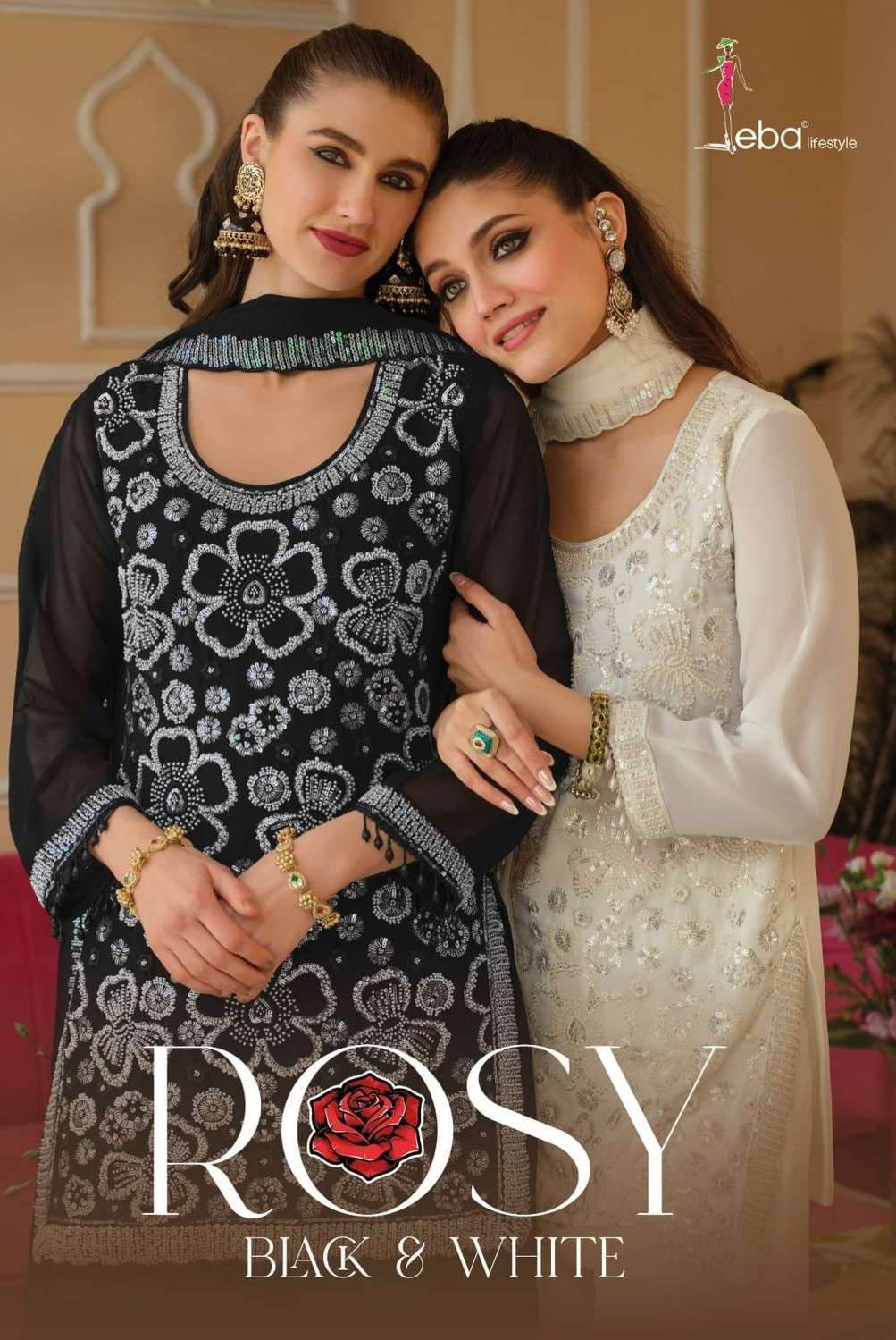 EBA LIFESTYLE ROSY 2416 TO 2417 SERIES GEORGETTE WITH BEADS WORK READYMADE SALWER KAMEEZ WHOLESALER 