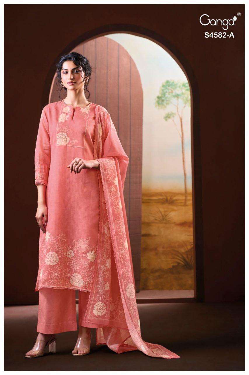 GANGA FASHION IERIS 4582 BEMBERG SILK HANDWORK SUIT WHOLESALER BEST RATE 