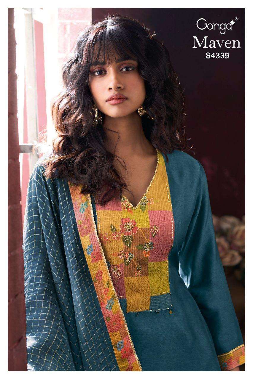 GANGA FASHION MAVEN 4339 PURE BEMBERG SILK LADIES SUIT WHOLESALER 