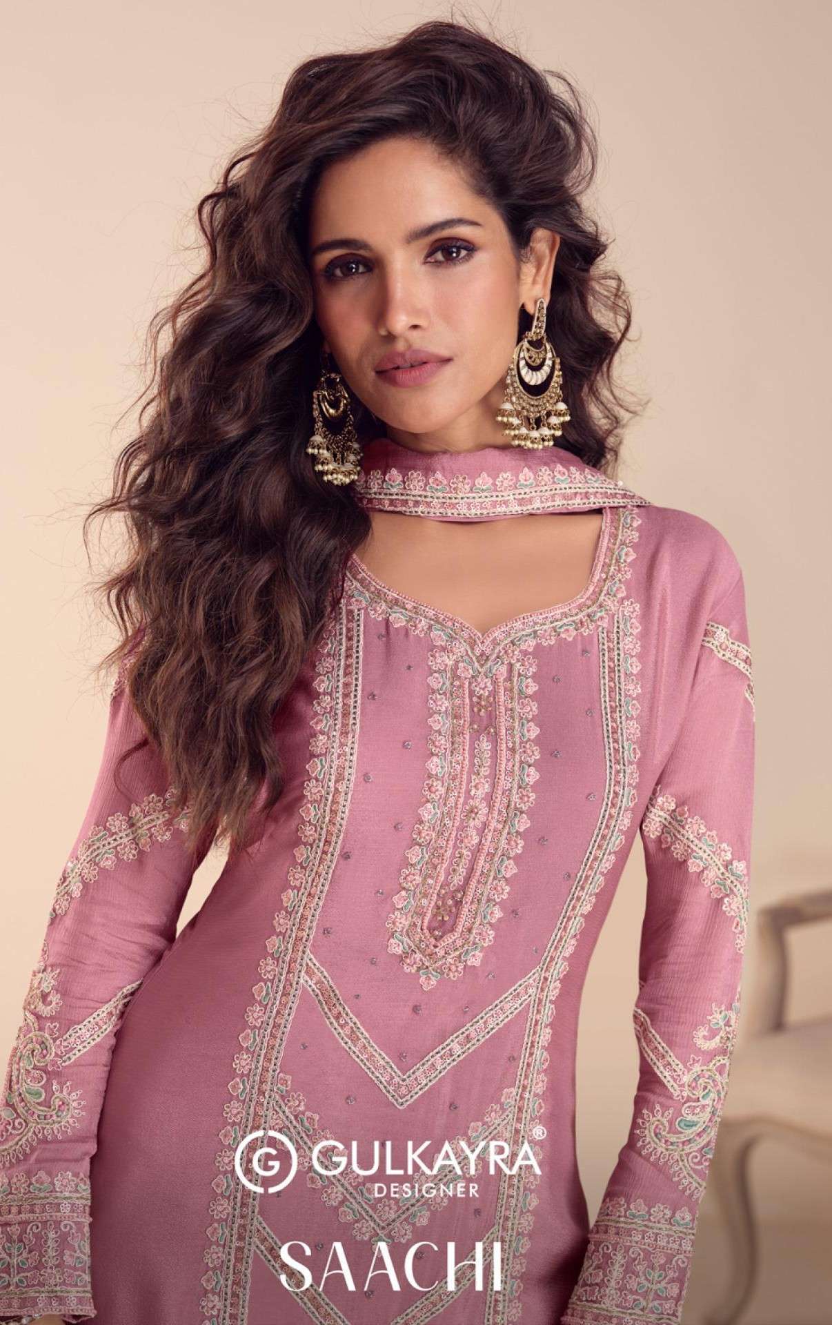 GULKAYRA DESIGNER SAACHI EMBROIDERED CHINON SUIT WHOLESALER BEST RATE 