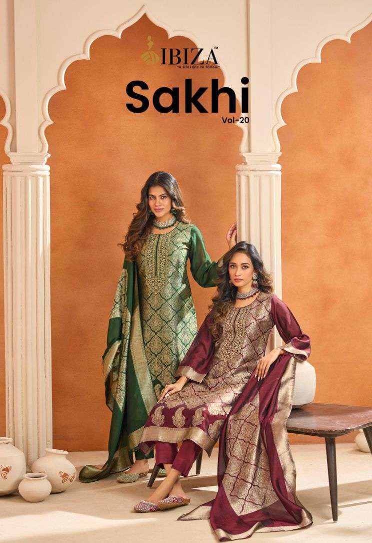 IBIZA LIFESTYLE SAKHI VOL 20 BANGLORY SILK JACQUARD PARTYWEAR LADIES SUIT WHOLESALER 