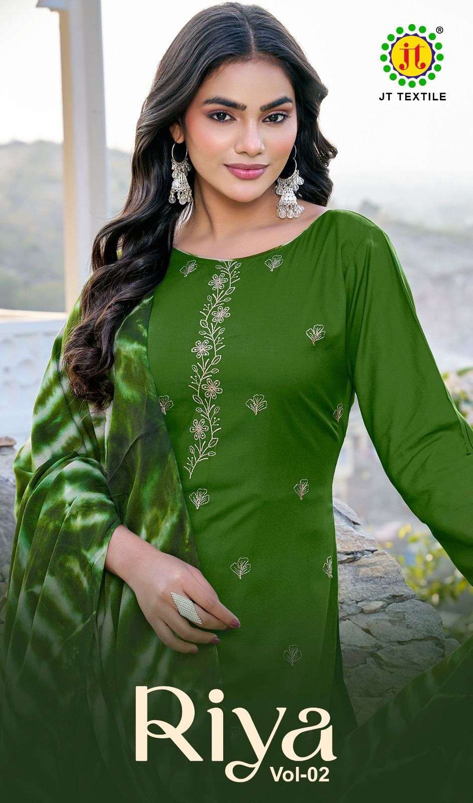 JT TEXTILE RIYA VOL 2 RAYON FANCY WORK SUIT WHOLESALER BEST RATE 
