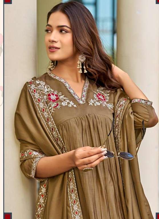 LADIES FLAVOUR 3398 TO 3400 HANDWORK CHANDERI READYMADE KURTI WHOLESALE PRICE 