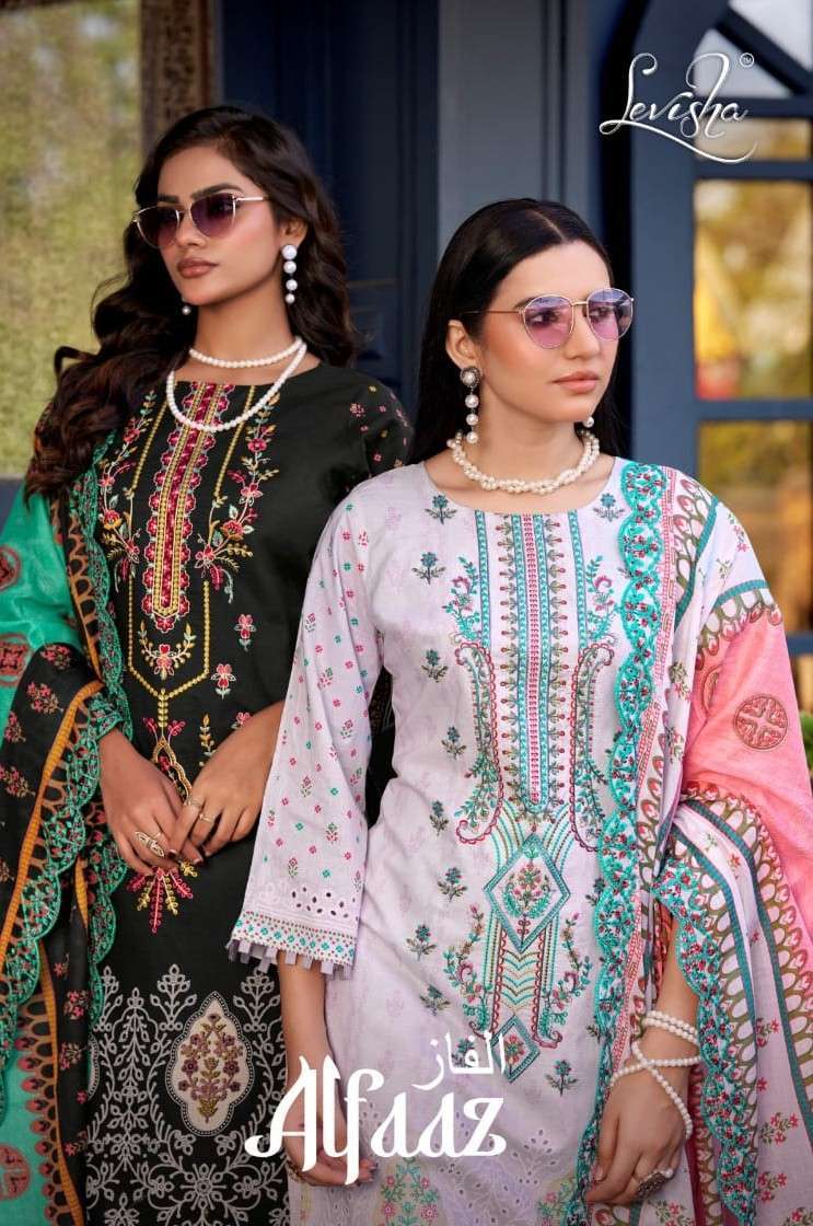 LEVISHA ALFAAZ CAMRIC LAWN COTTON SELF EMBROIDERED PAKISTANI SUIT WHOLESALER 