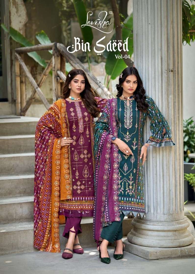 LEVISHA BINSAEED NX VOL 4 LAWN COTTON EMBROIDERY PAKISTANI SUIT WHOLESALER 