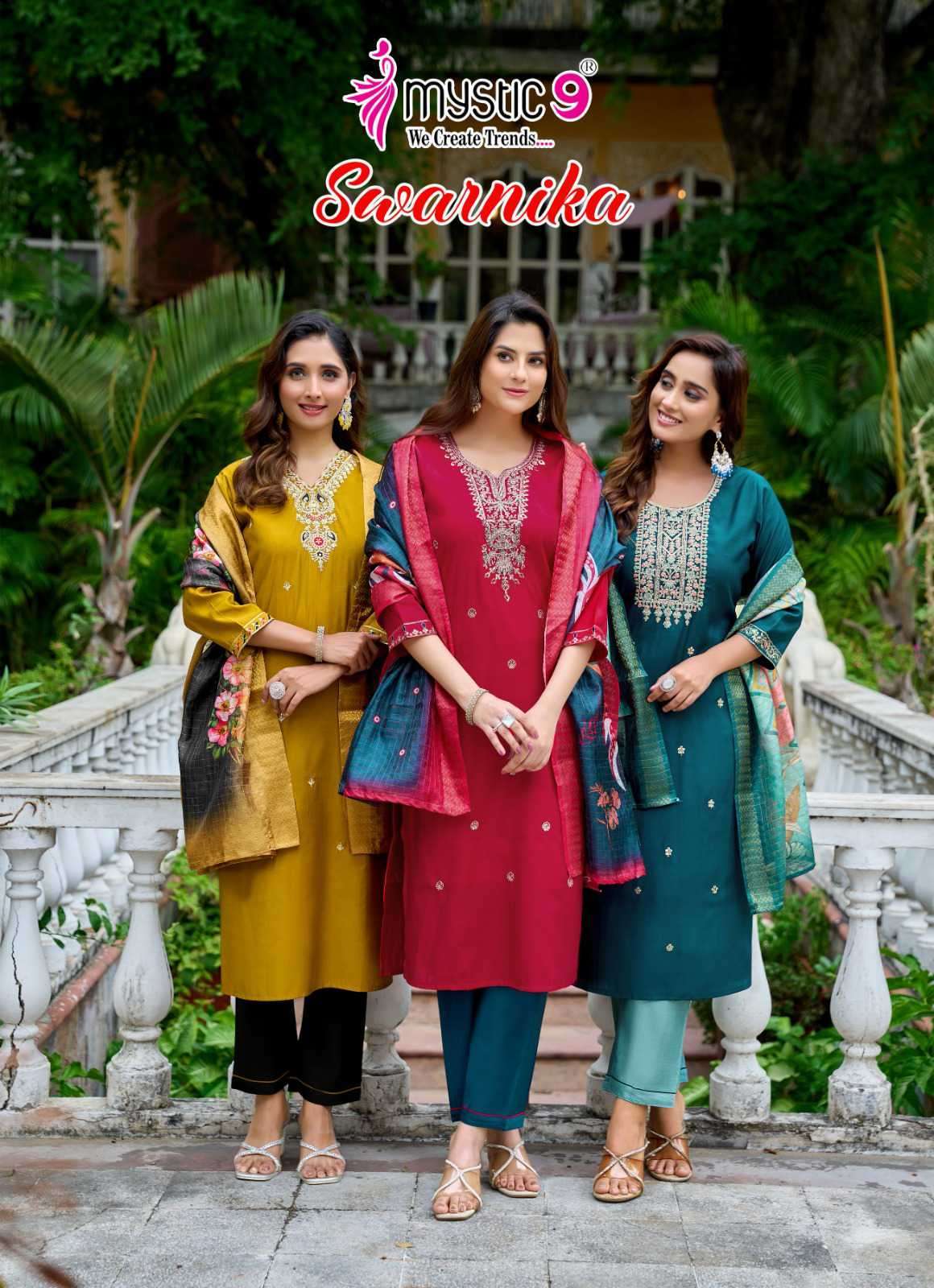 MYSTIC 9 SWARNIKA VOL 1 ROMAN SILK READYMADE SUIT WHOLESALER 