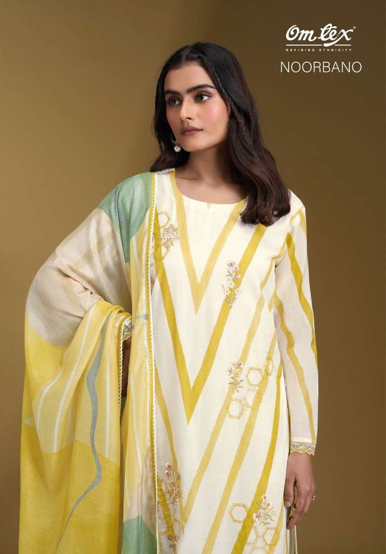 OMTEX NOORBANO MAL CHANDERI SILK PRINT EMBROIDERY SUIT WHOLESALER 