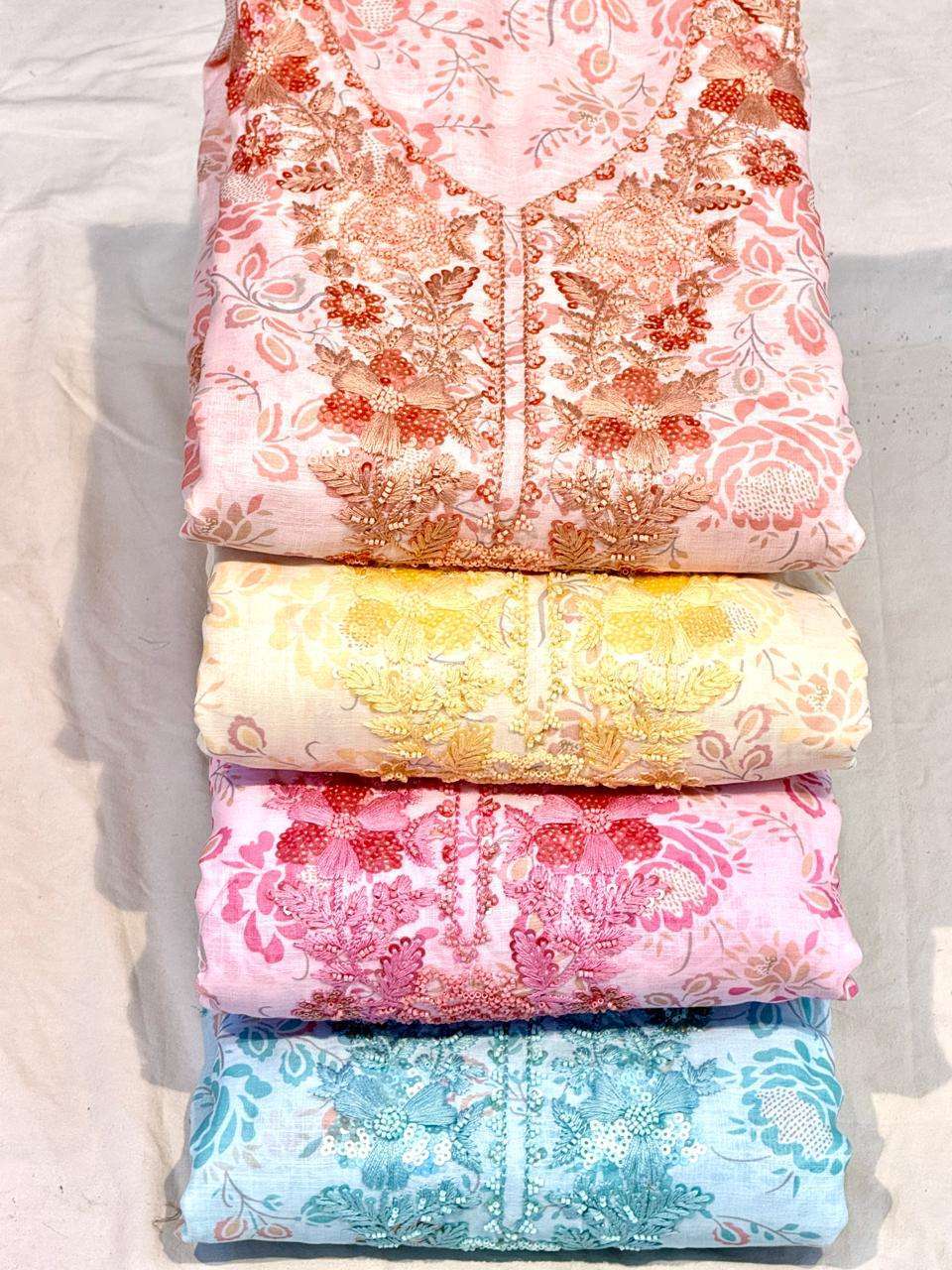 OMTEX SIARA 35 LINEN COTTON FANCY BEADS WORK SALWER KAMEEZ SUIT WHOLESALER 