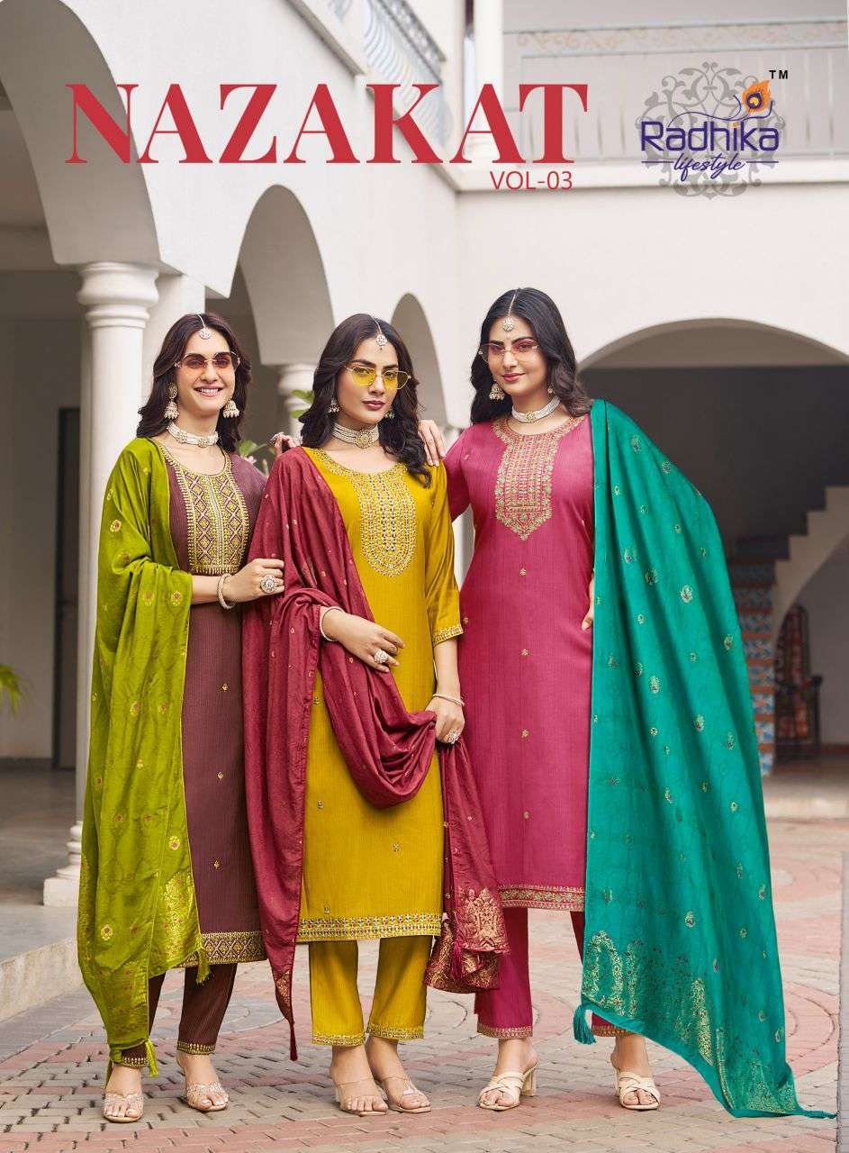 RADHIKA LIFESTYLE NAZAKAT VOL 3 SILK 3 PCS SET WHOLESALER BEST RATE