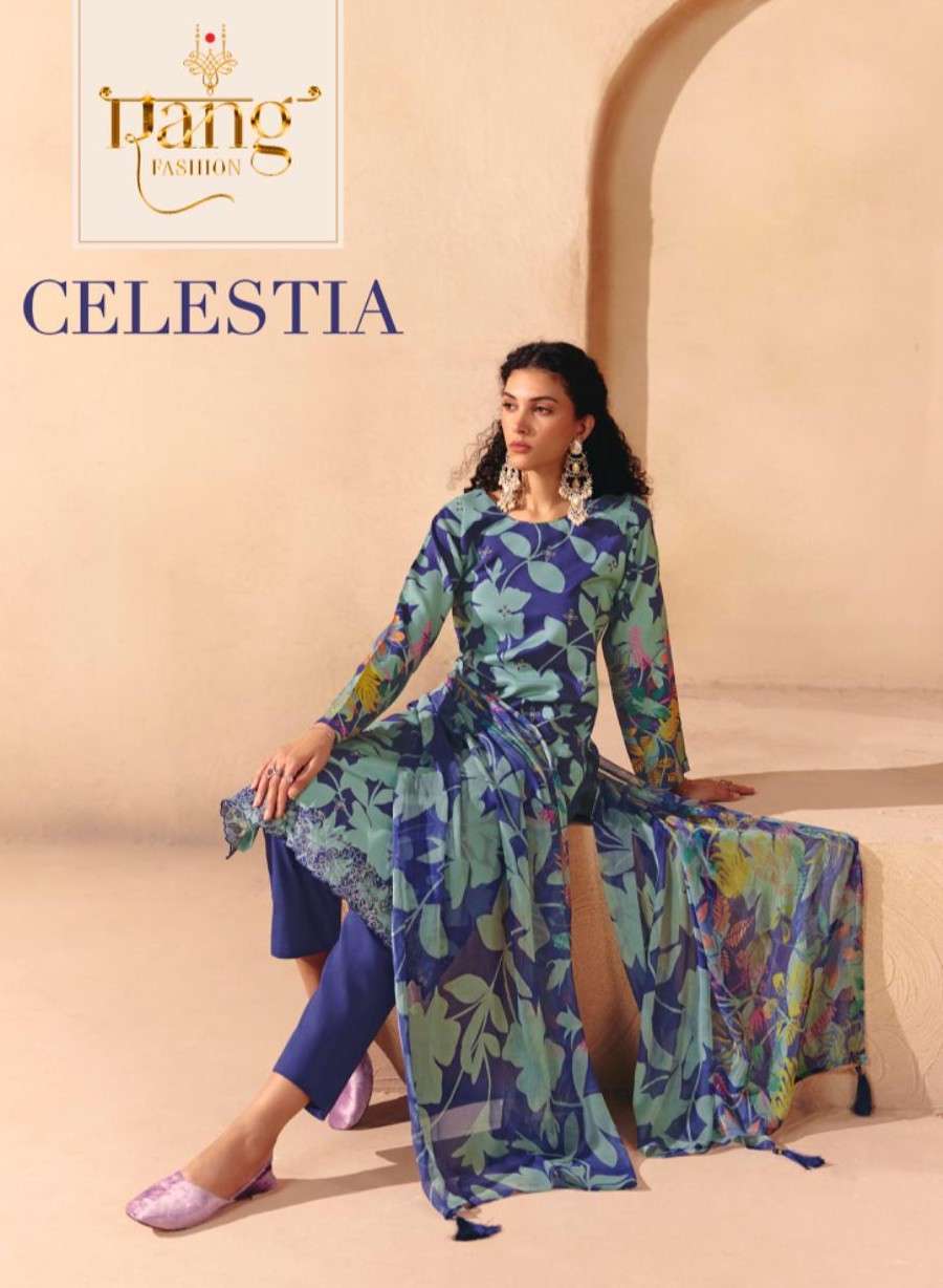 RANG FASHION CELESTIA MUSLIN PRINT EMBROIDERY SUIT WHOLESALER 