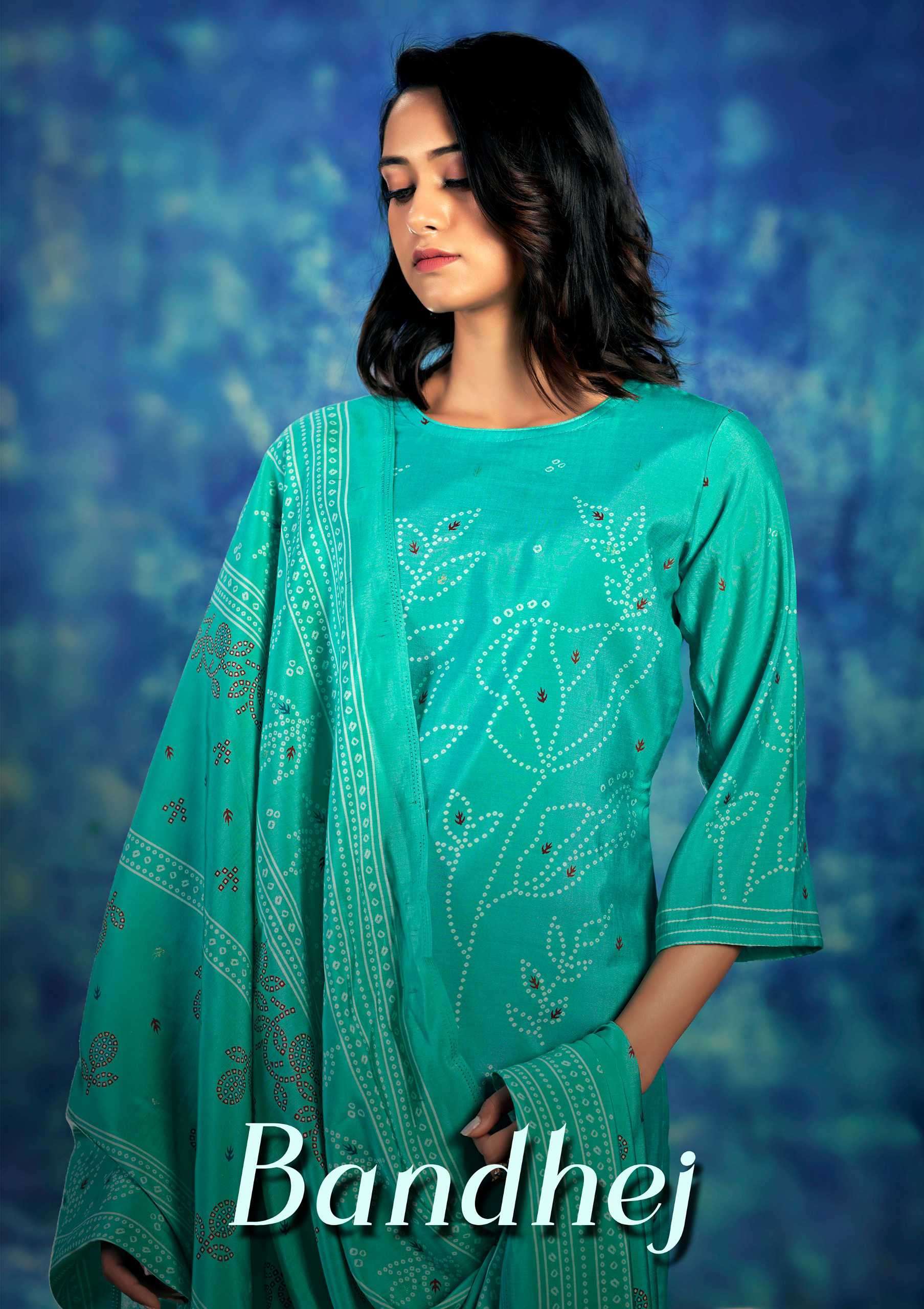 SARGAM PRINTS BANDHEJ VISCOSE MODEL FANCY SALWER KAMEEZ SUIT WHOLESALER 