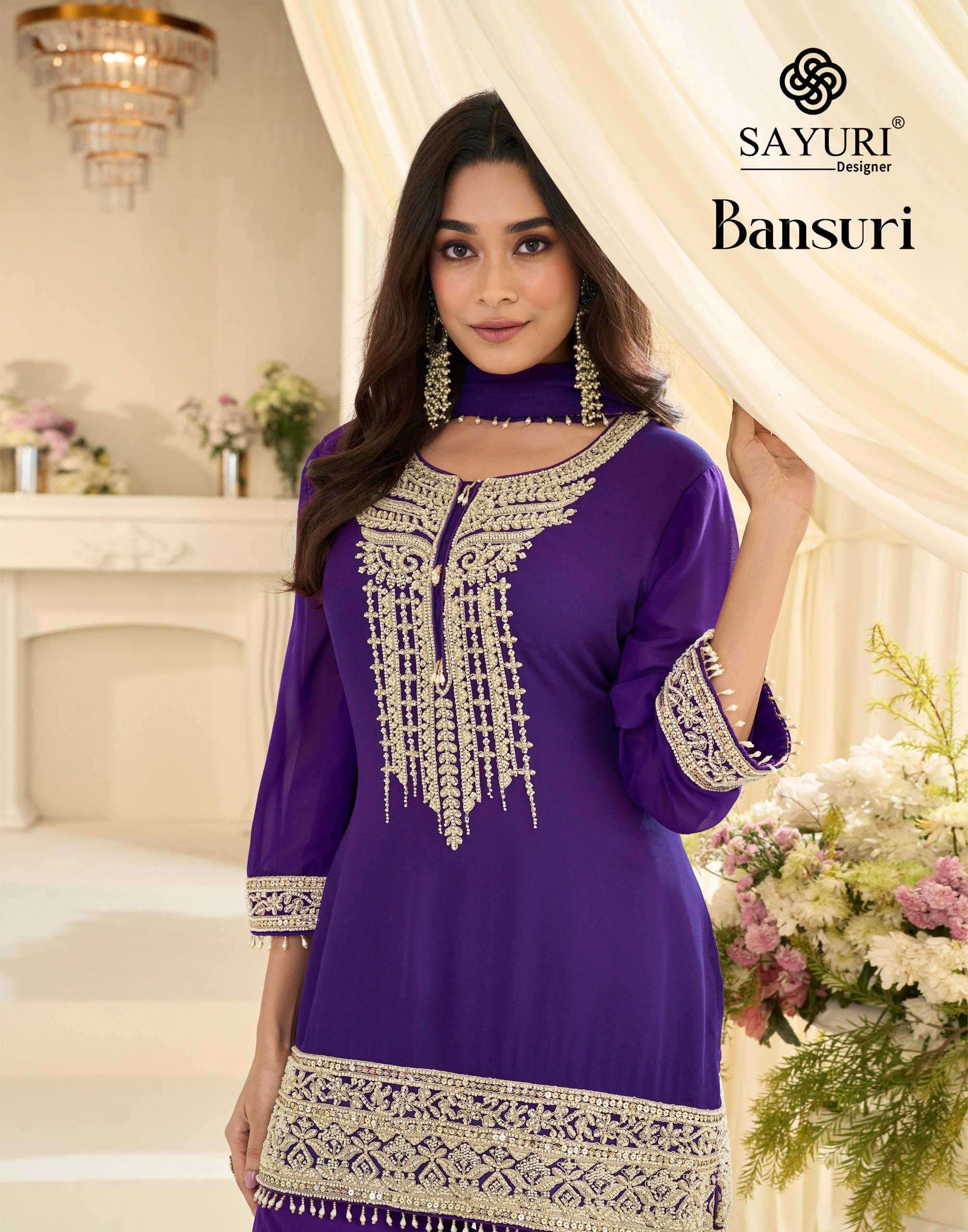 SAYURI DESIGNER BANSURI 10186 TO 10188 GEORGETTE BEADS EMBROIDERD SUIT WHOLESALER BEST RATE 