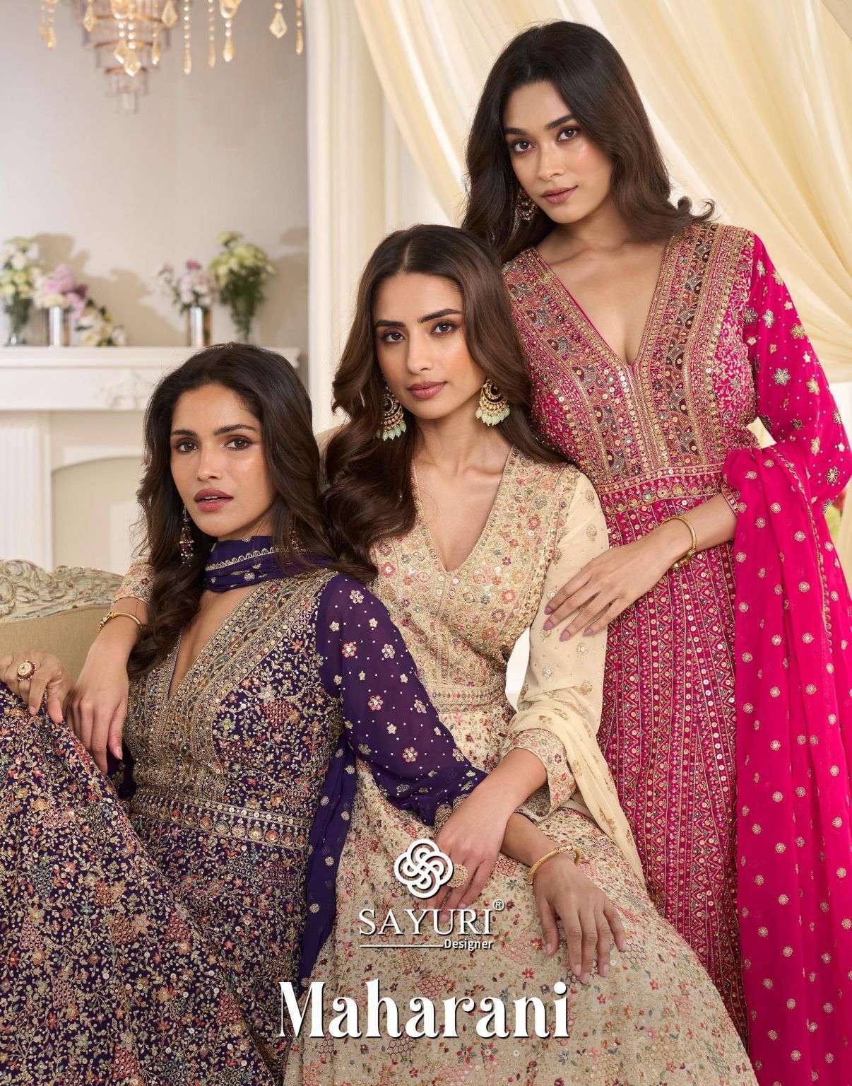 SAYURI DESIGNER MAHARANI 10271 TO 10273 GEORGETTE HEAVY EMBROIDERED LONG GOWN EXPORTER 