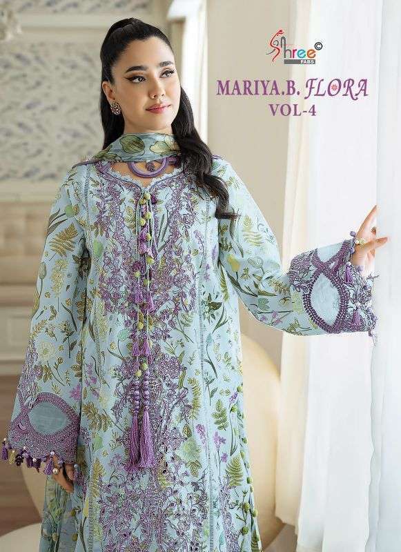 SHREE FAB MARIA B FLORA VOL 4 COTTON PRINTED EMBROIDERY PAKISTANI SUIT WHOLESALER 