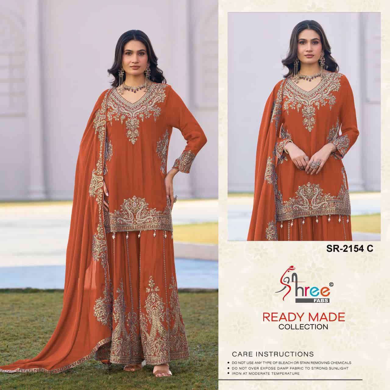 SHREE FAB R 2154 COLOURS CHINON FANCY EMBRODERY WORK READYMADE PAKISTANI SUIT WHOLESALER 