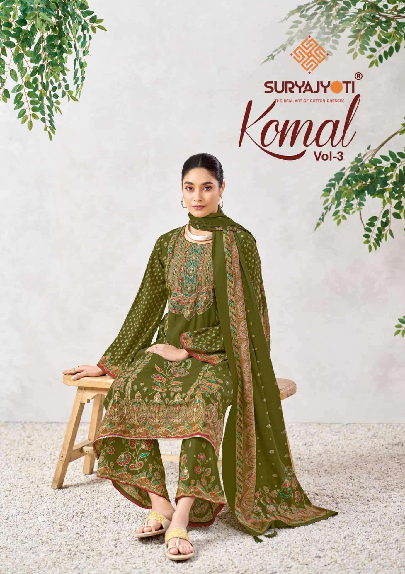 SURYAJYOTI KOMAL VOL 3 PURE MODAL FANCY SALWER SUIT WHOLESALER IN SURAT 