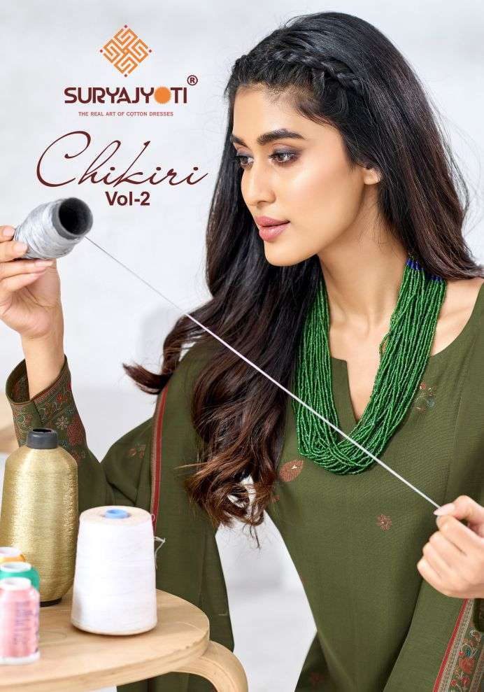 SURYAJYOTI LATEST CATALOGUE CHIKRI VOL 2 ROMAN PRINTED SUIT WHOLESALER BEST RATE 
