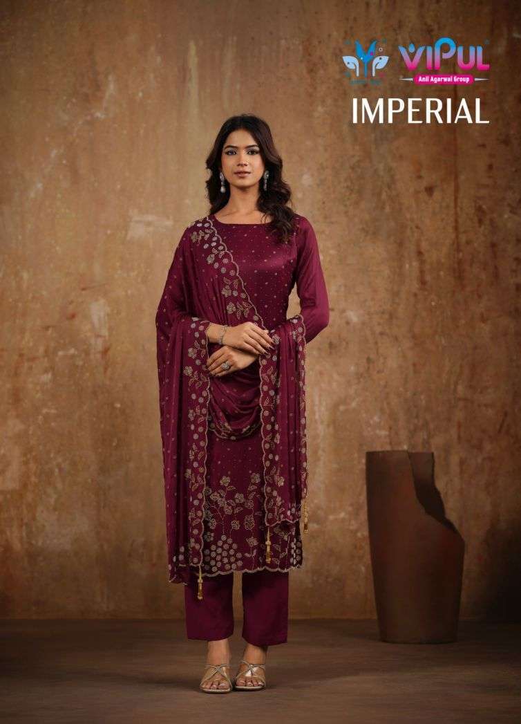 VIPUL FASHION IMPERIAL SATIN CHIFFON BEADS WORK SUIT WHOLESALER 