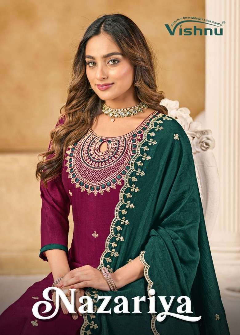 VISHNU NAZARIYA 77001 TO 77012 VICHITRA SILK FANCY WORK SALWER KAMEEZ WHOLESALER 