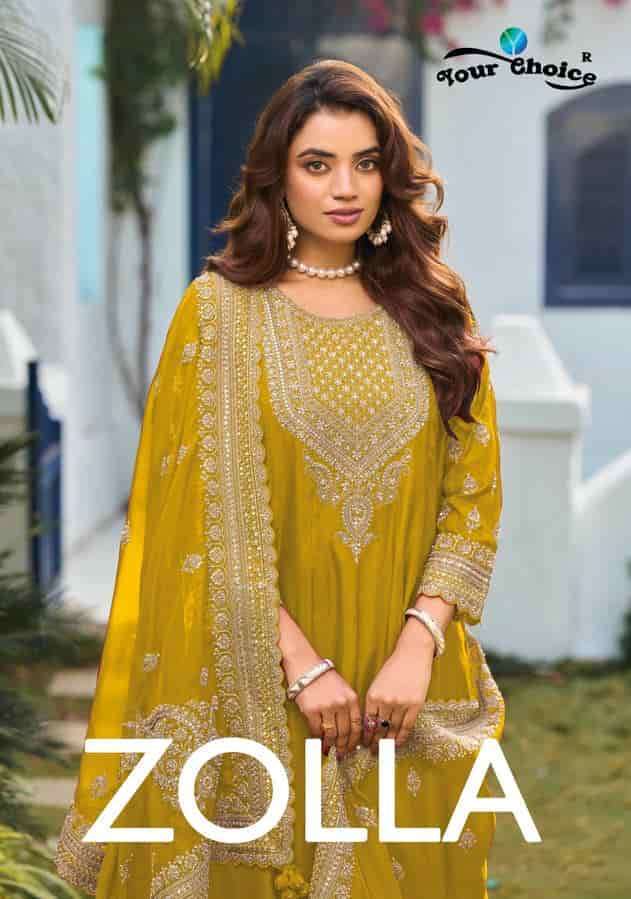 YOUR CHOICE ZOLLA HEAVY CHINON EMBRODERY PARTY WEAR SUIT WHOLESALER 