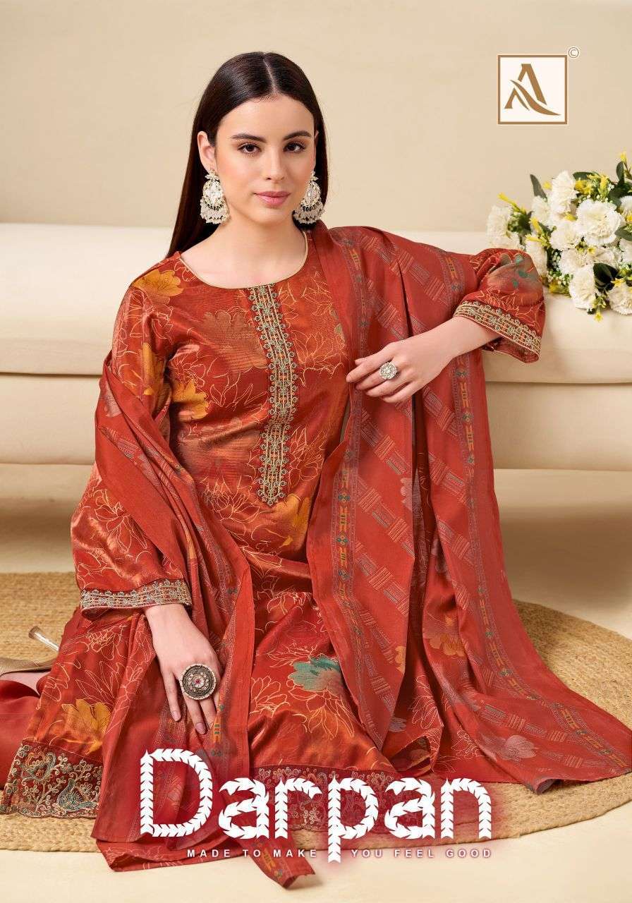 ALOK SUIT DARPAN VISCOSE DISCHARGE PRINT HANDWORK SUIT WHOLESALER BEST RATE 