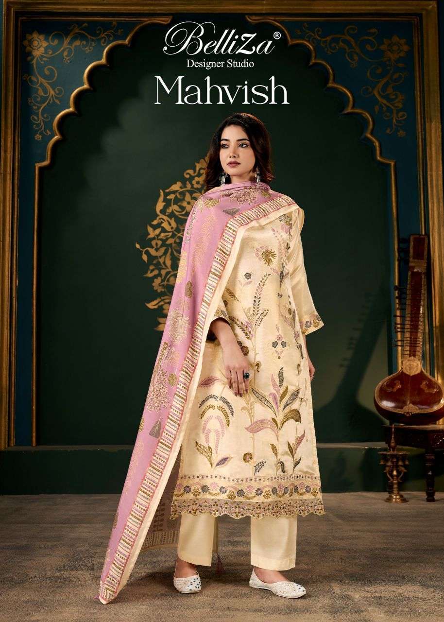BELLIZA DESIGNER MAHVISH VISCOSE SHIMMER SUIT WHOLESALER BEST RATE 