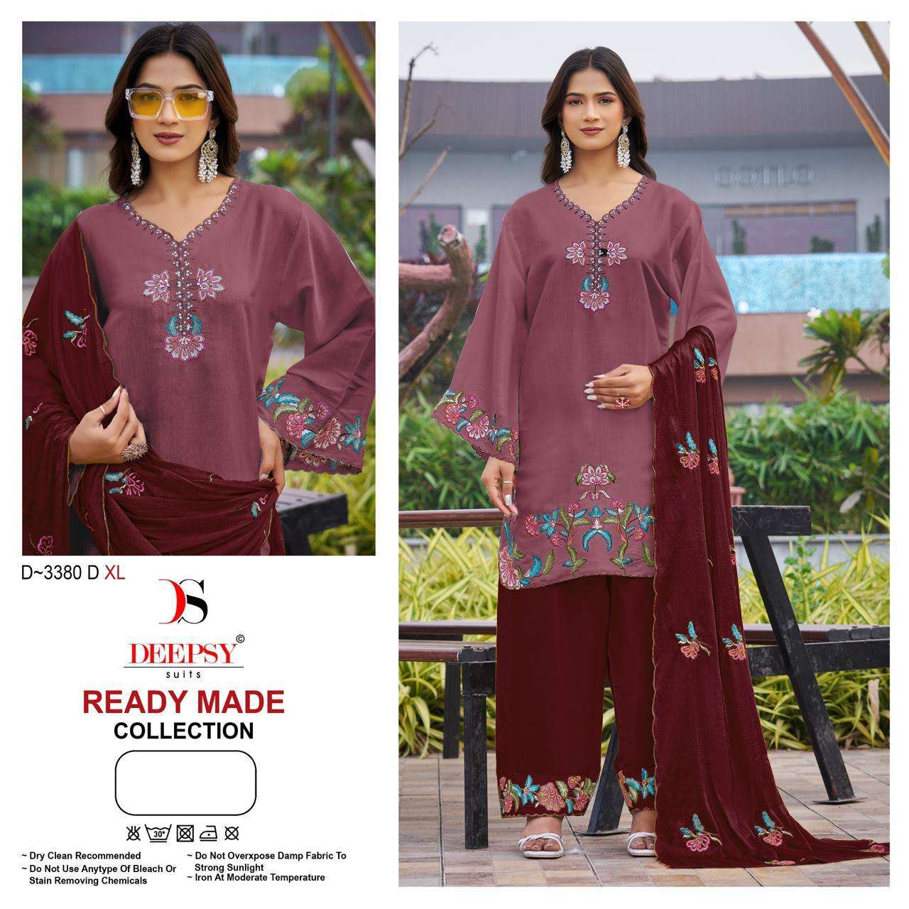 DEEPSY SUIT 3380 VISCOSE SATIN EMBROIDERED READYMADE SALWER KAMEEZ 