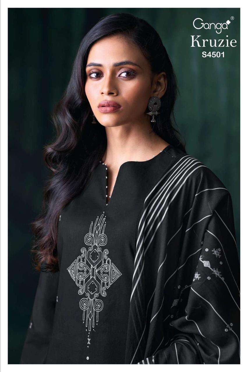 GANGA FASHION KRUZIE 4501 COTTON PRINTED HAND EMBRODERED SUIT WHOLESALER 2026