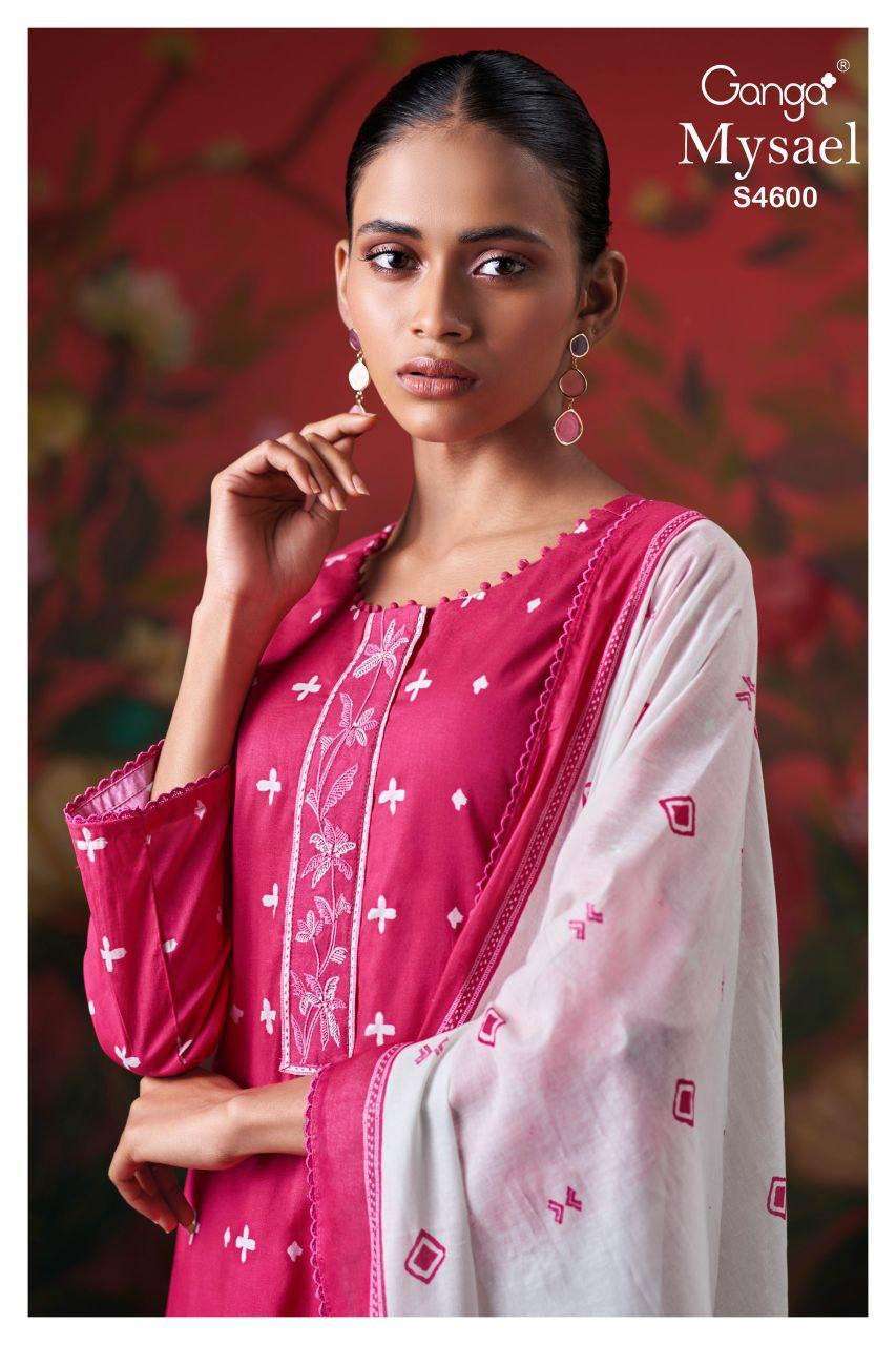 GANGA FASHION MYSAEL 4600 COTTON PRINT EMBROIDERY SUIT WHOLESALER BEST RATE 2026
