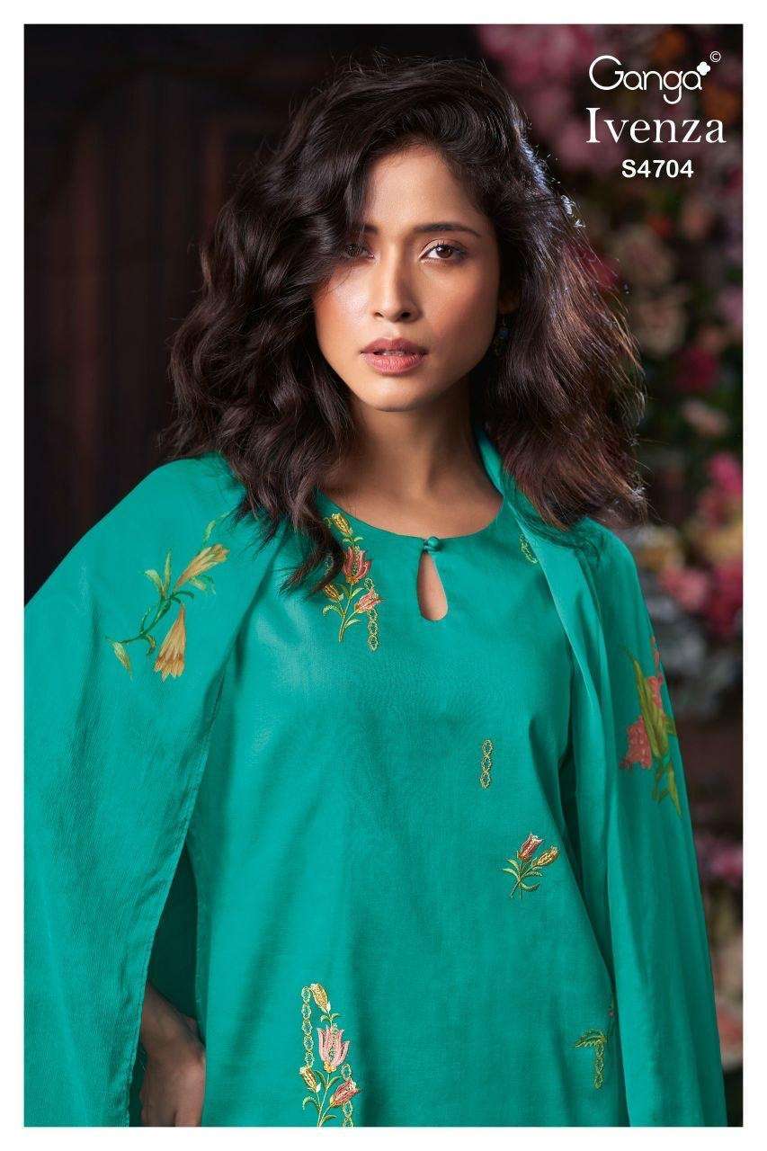 GANGA IVENZA 4704 COTTON SATIN EMBROIDERY SUIT WHOLESALER 2026