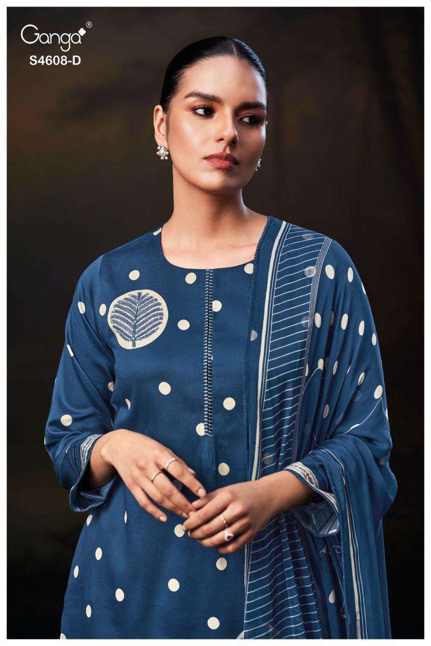 GANGA JYLA 4608 COTTON SATIN HAND EMBROIDERY SUIT WHOLESALER BEST RATE DEALR 