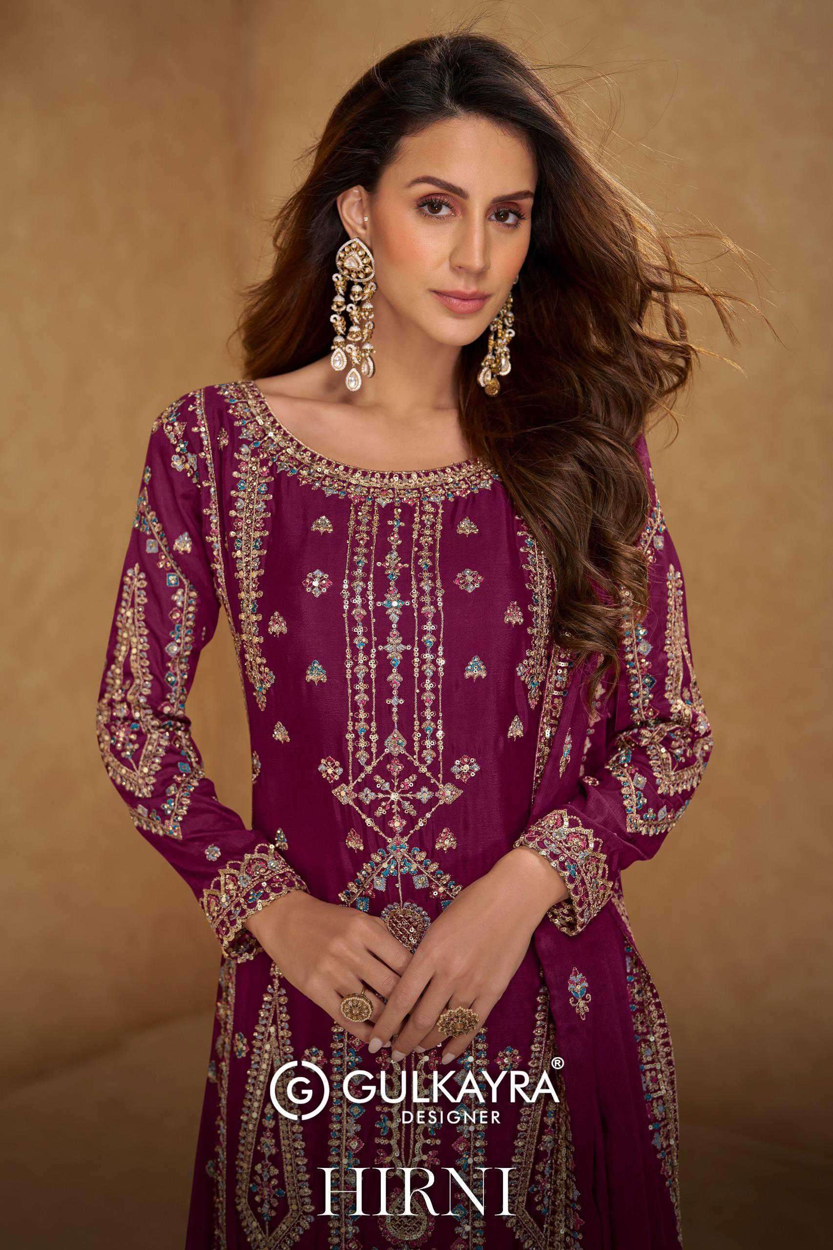 GULKAYRA DESIGNER HIRNI CHINON EMBROIDERED READYMADE SUIT WHOLESALER BEST RATE 