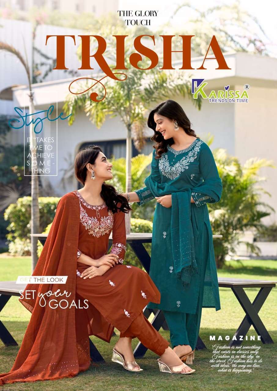KARISSA TRISHA MUSKAN COTTON THREAD EMBROIDERY READYMADE SUIT WHOLESALER 