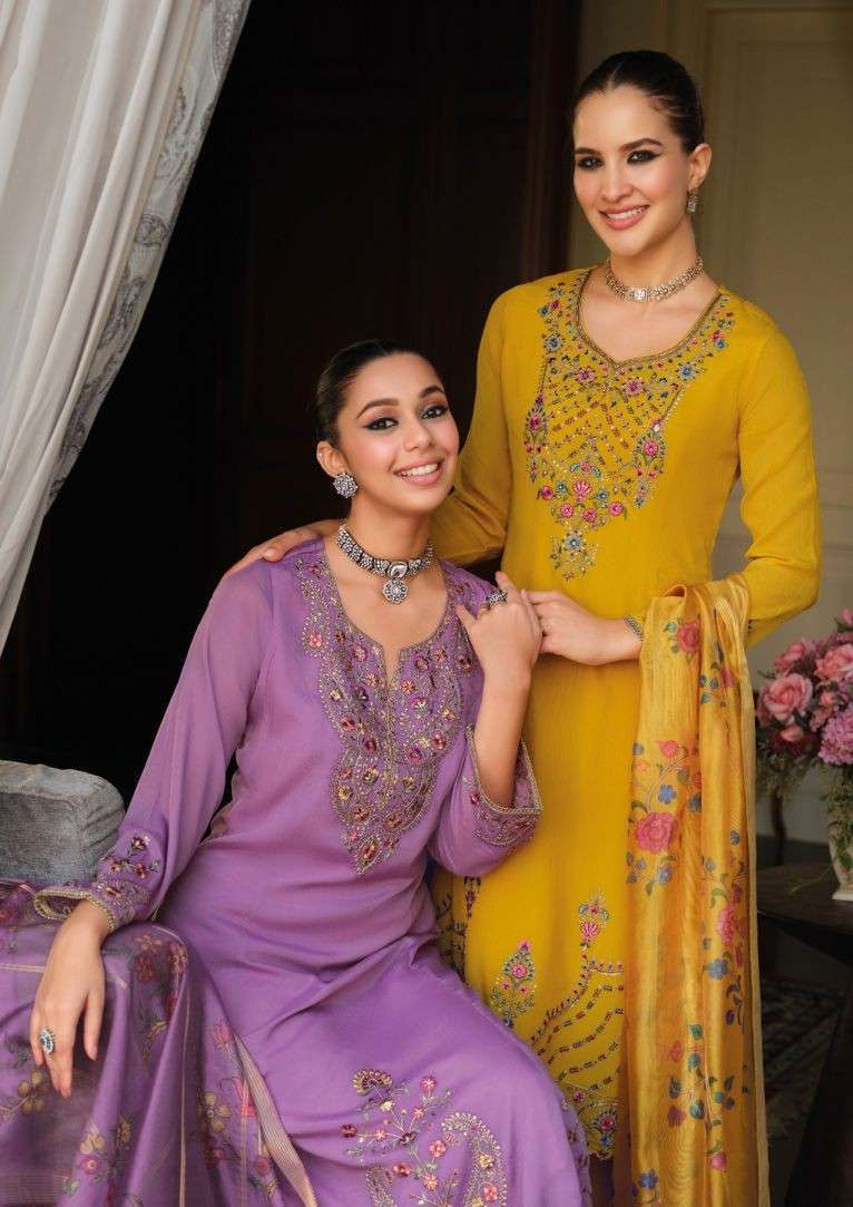 LILY AND LALI HELINA EMBRODERY CHINON SILK READYMADE 3 PCS SET WHOLESALER 