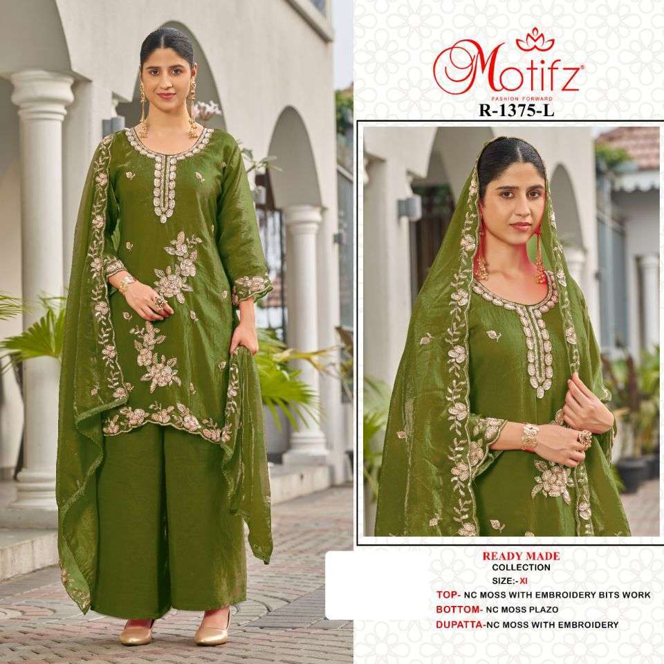 MOTIFZ 1375 NC MOSS WITH BEADS WORK PARTY WEAR READYMADE SUIT WHOLESALER 
