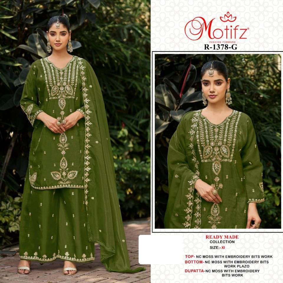 MOTIFZ 1378 NC MOSS WITH BEADS WORK PARTY WEAR READYMADE SUIT WHOLESALER 